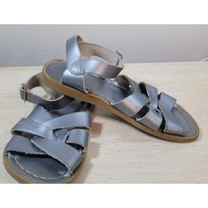 Salt Water Sandals Kids Size 13 Silver Leather Fisherman‎ Sandals Adjustable